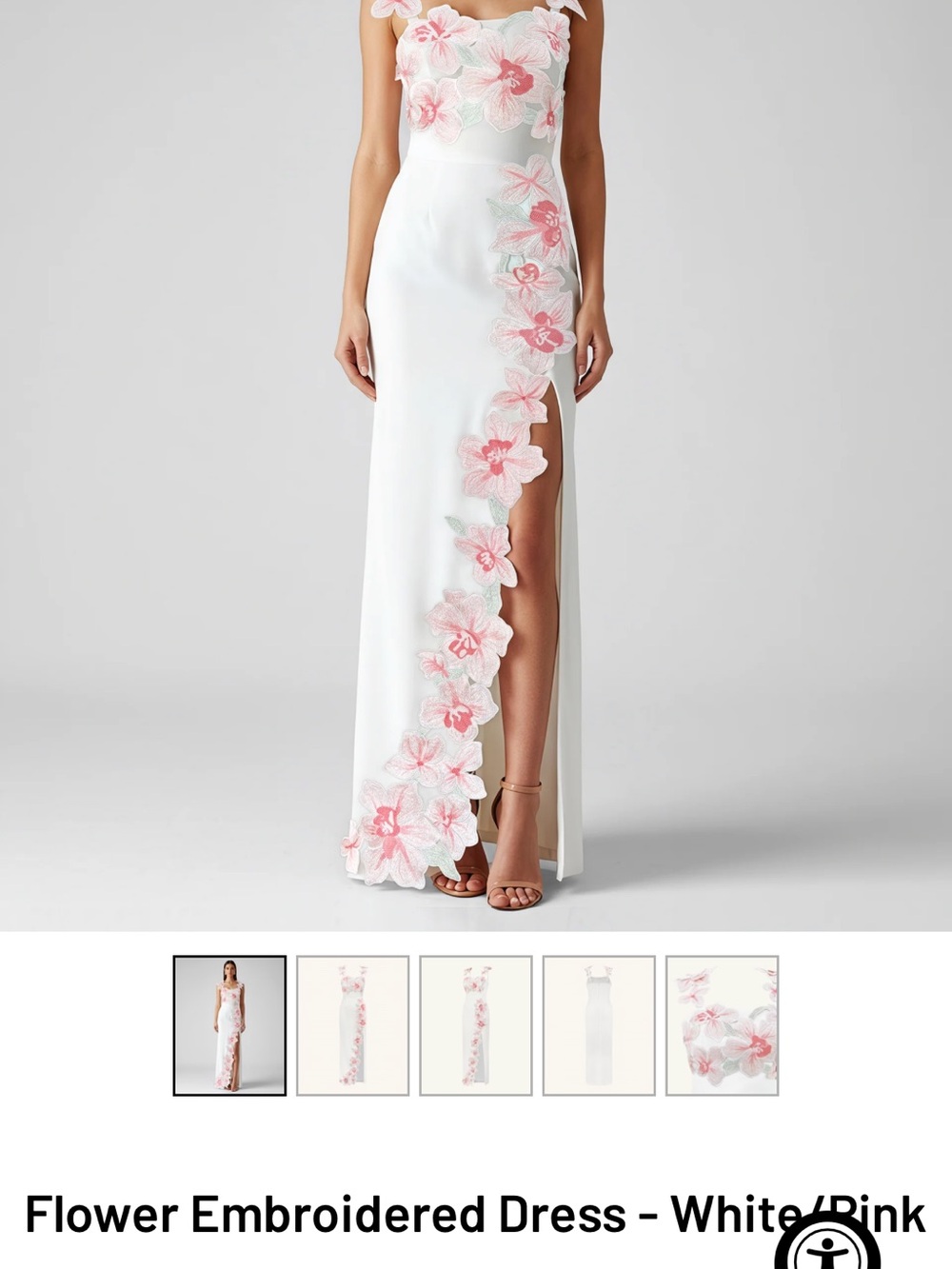 JW PEI White Maxi Dress with Pink Floral Appliqués